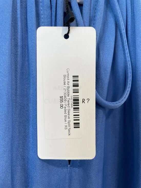 Current Air Blouse Size XS Bubble Tiered Sleeve Split Tie Neck Faded Blue NEW - Picture 5 of 9